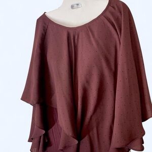 Burgundy Shaw style Polkadot blouse with top underneath Elle L